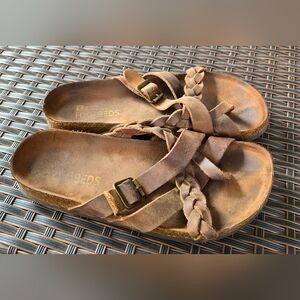 White Mountain Brown Braided Leather Slide Sandals - Women